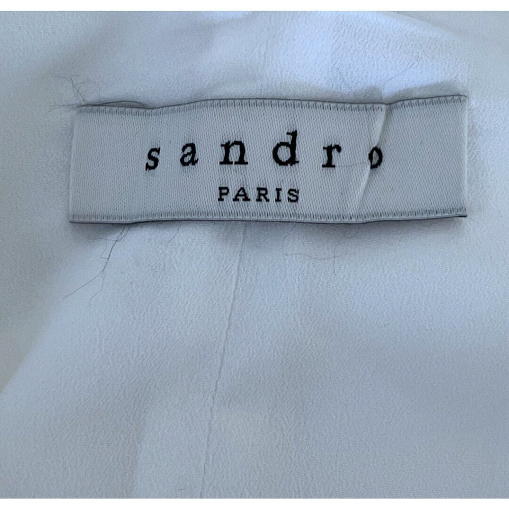 Sandro Paris Women’s Sz 1 Cream Cross Back Shift Dress w/ White Ruffle Hem - Picture 4 of 9